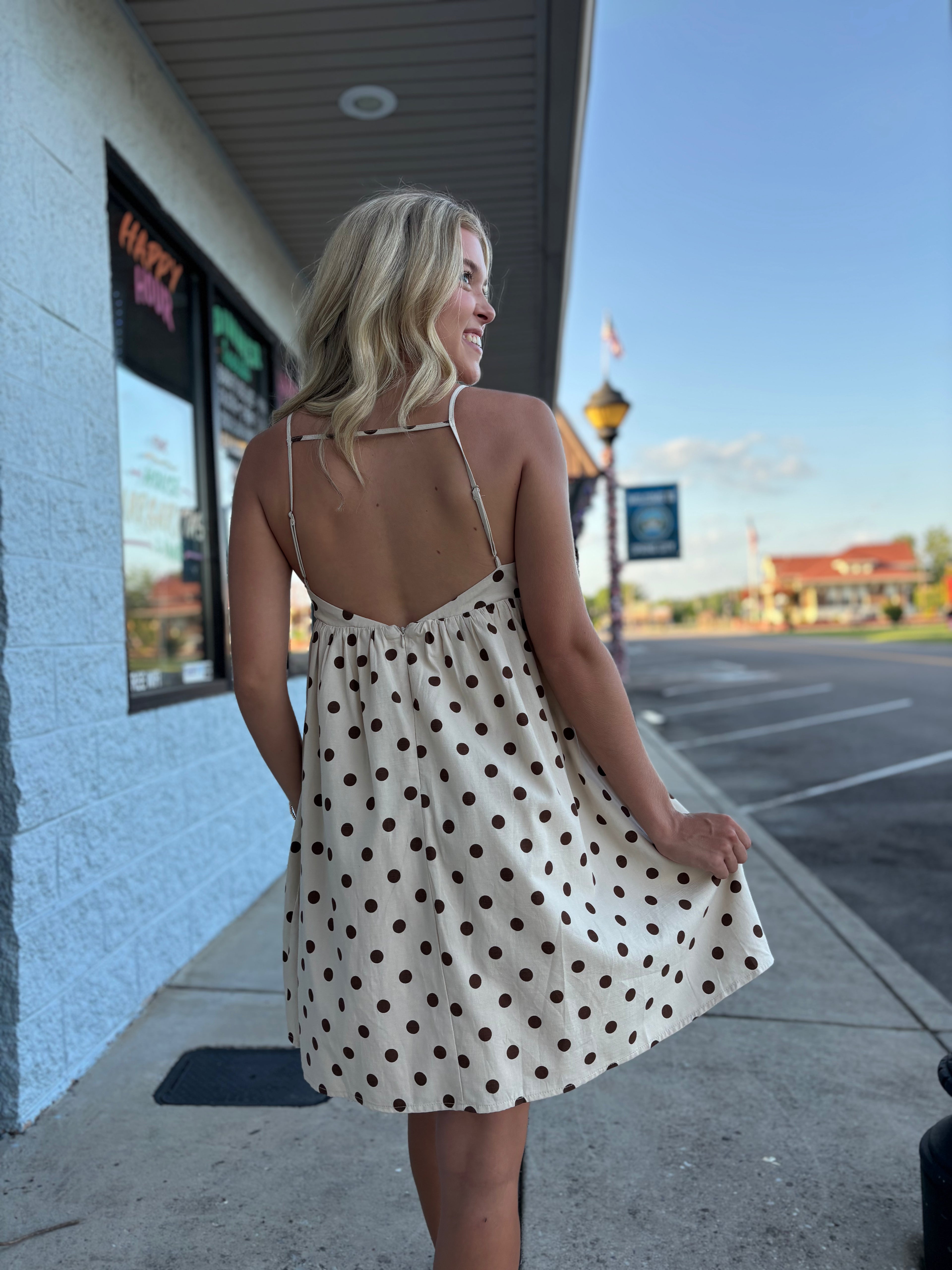 NATURAL BROWN Hannah Polka Dot Mini Dress