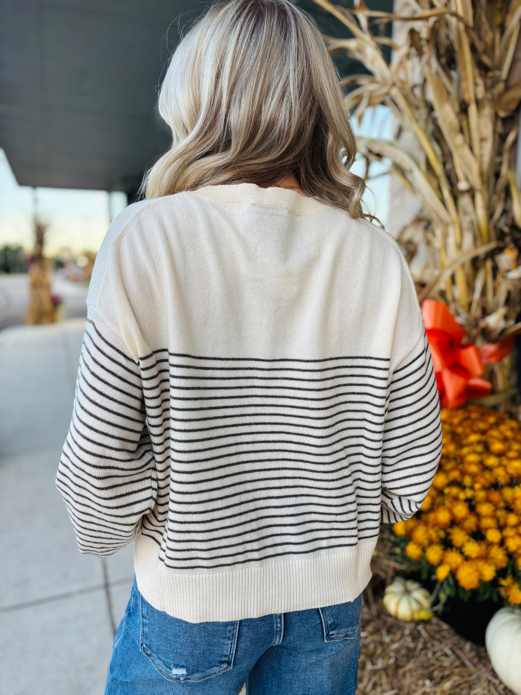 STRIPED KNIT MOCHA SWEATER