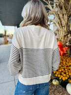 STRIPED KNIT MOCHA SWEATER