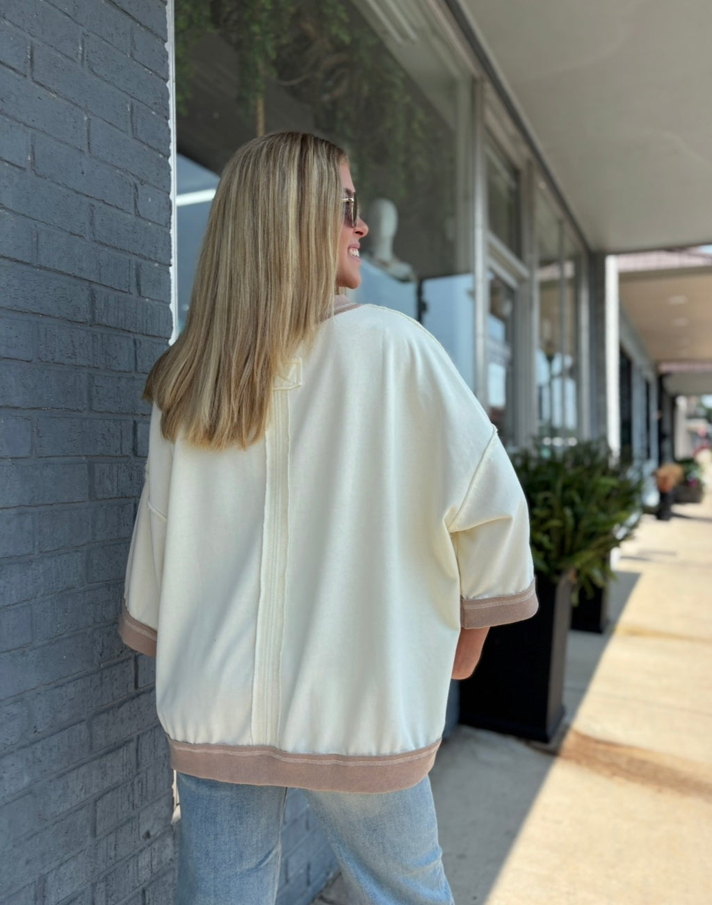Ivory Mineral-Washed Oversized French Terry Top