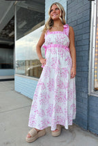 Floral Toile Ribbon Strap Maxi Dress