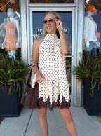 ECRU/CHOCOLATE POLKA DOT DRESS