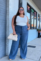 Coastal Blue MEG - LINEN WIDE LEG PANT W/ SEAM PKT