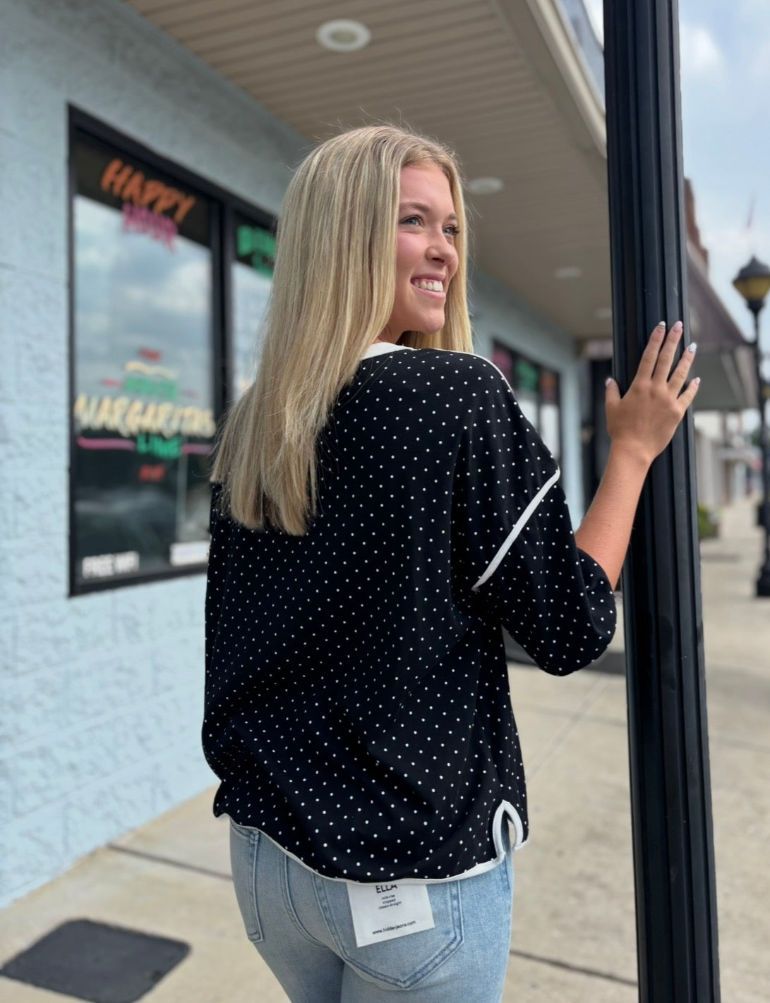 BLACK Polka Dot Contrast Trim ToP