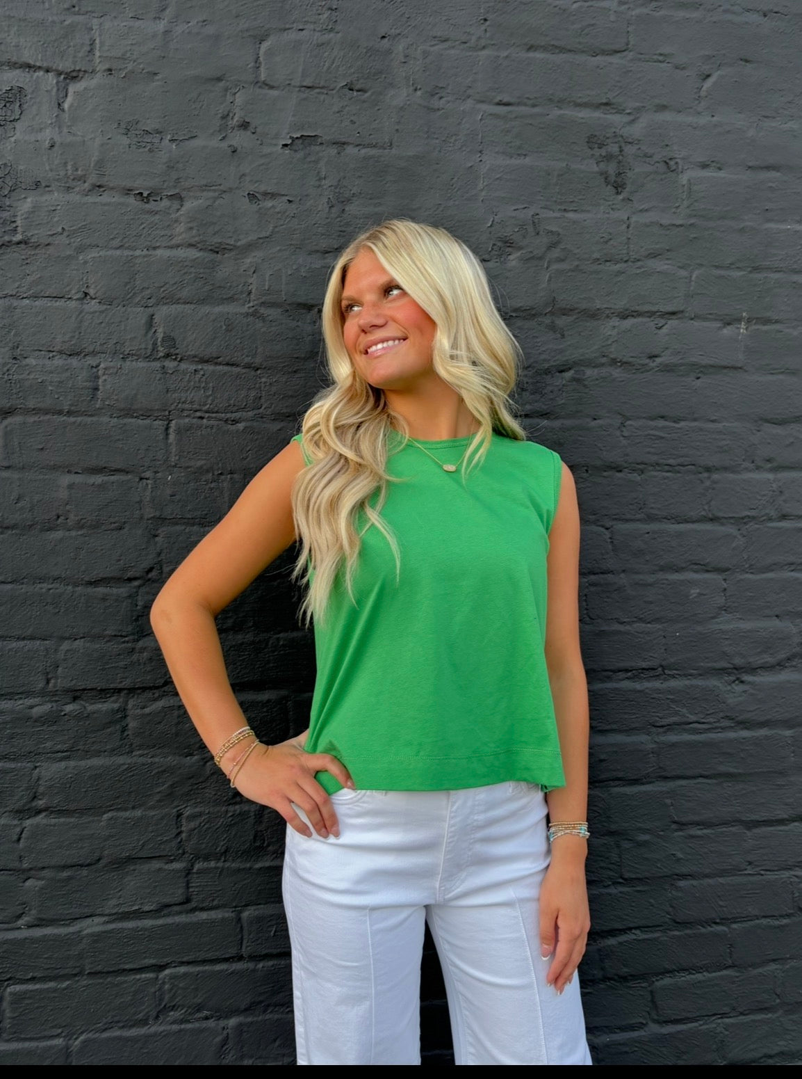 GREEN SLEEVELESS MUSCLE TEE