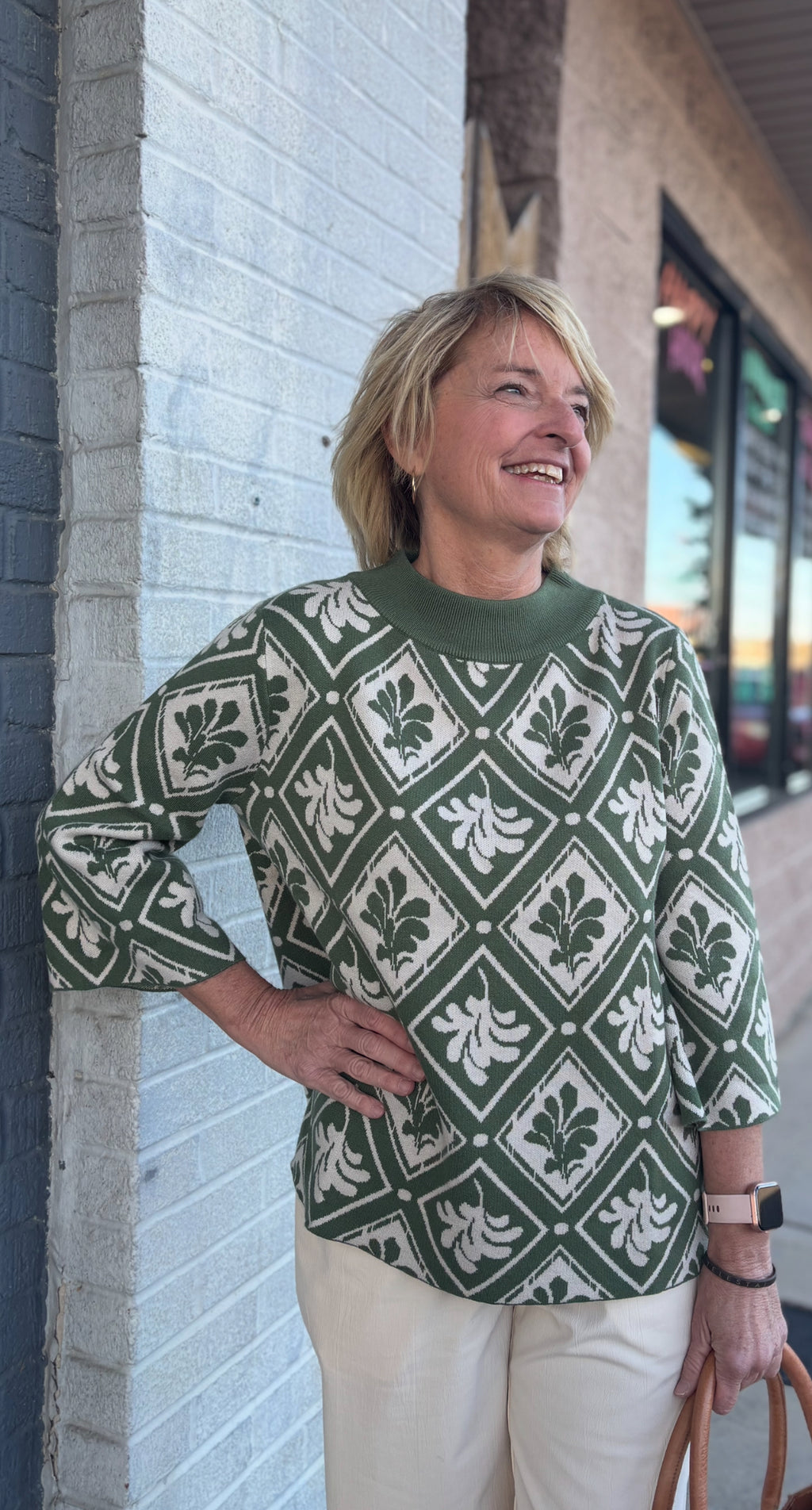 Abstract Mock Neck Sweater