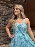 CORNFLOWER MULTI ROSETTE FLORAL MAXI DRESS