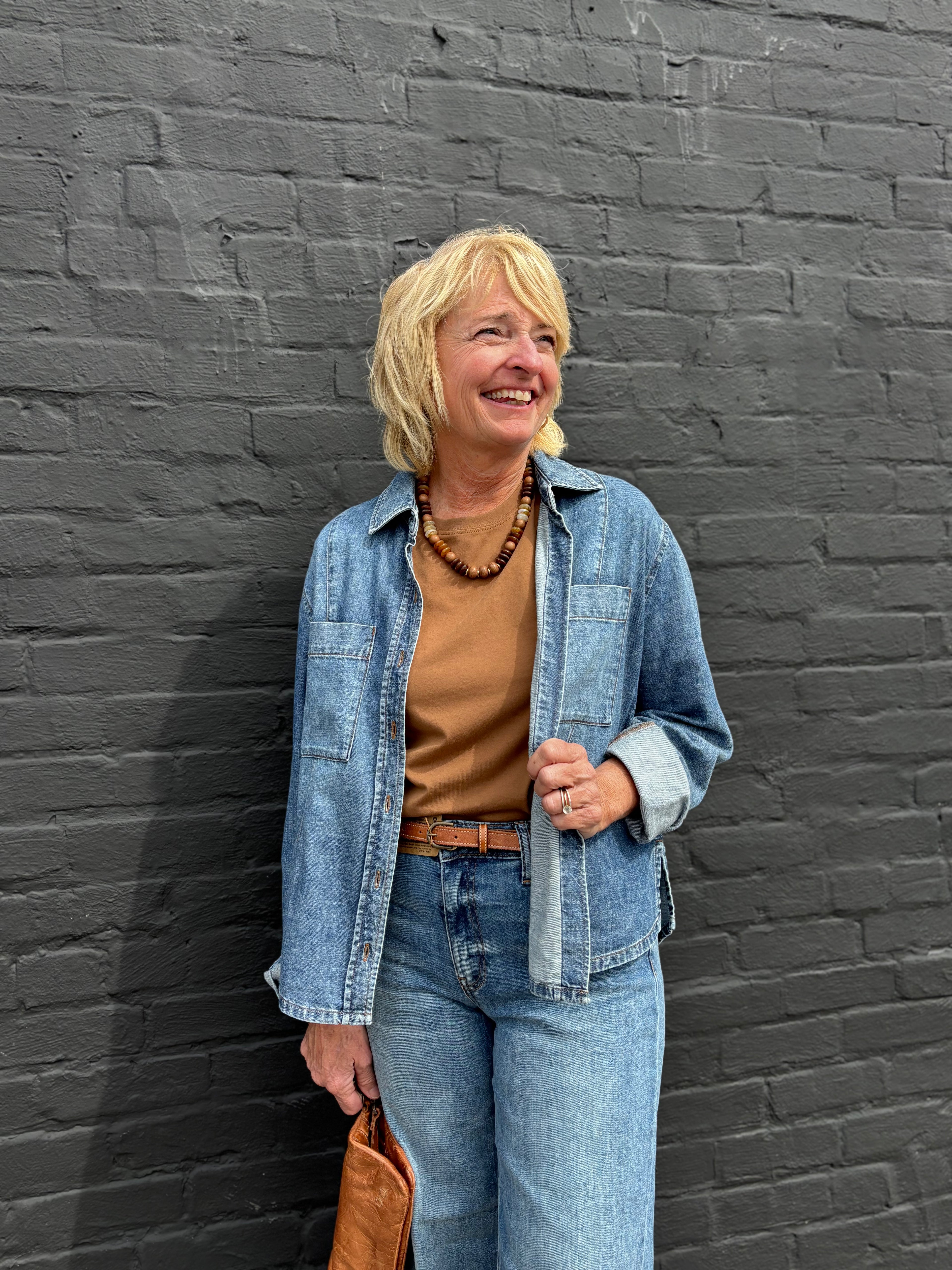 KUT HARLEY- DENIM TOP W/DART & LONG SLEEVE