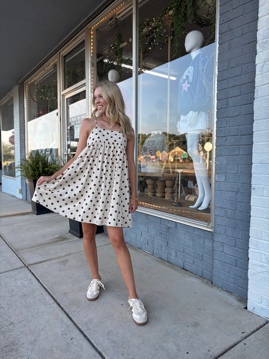 NATURAL BROWN Hannah Polka Dot Mini Dress