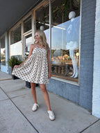 NATURAL BROWN Hannah Polka Dot Mini Dress