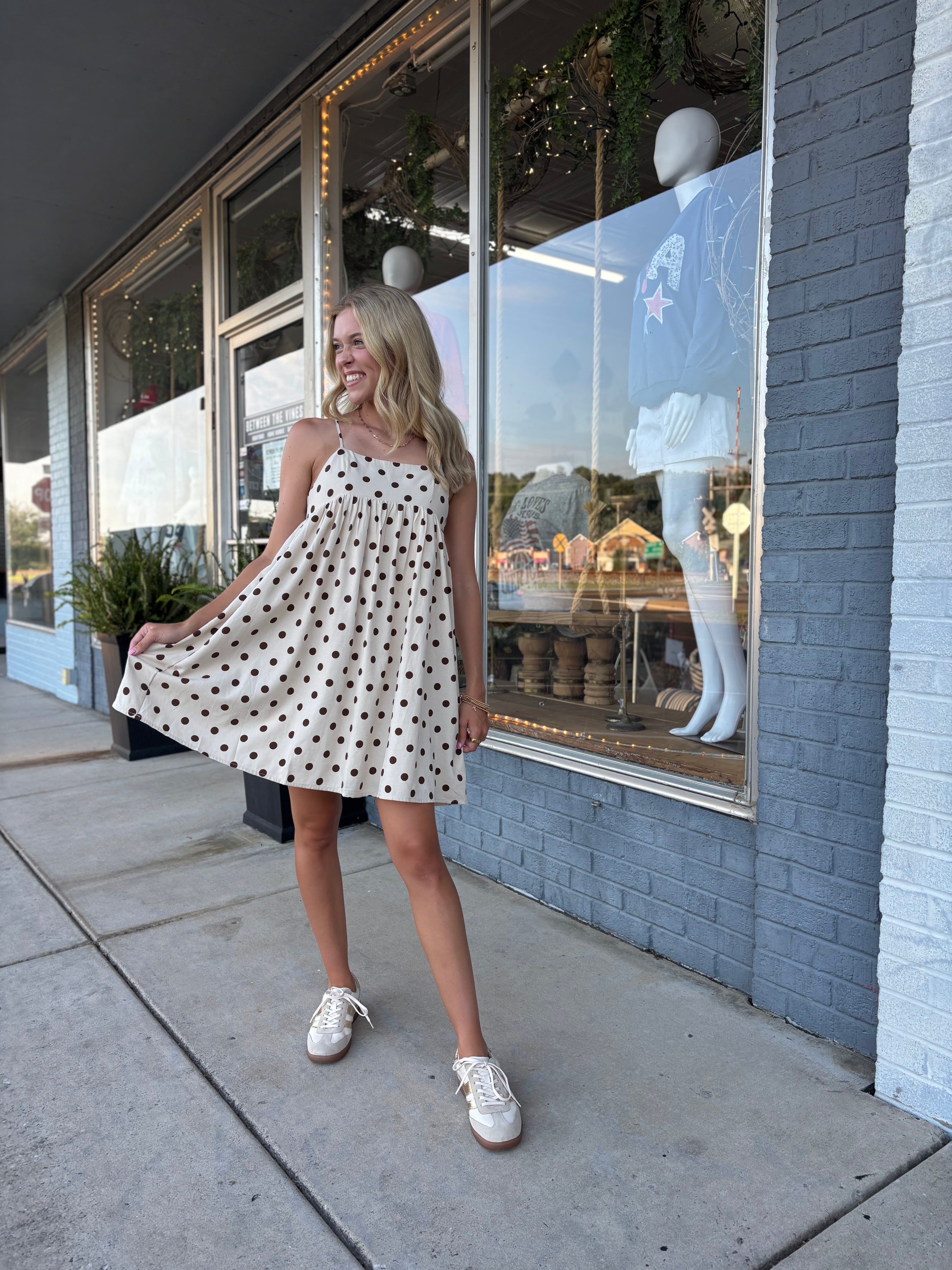 NATURAL BROWN Hannah Polka Dot Mini Dress