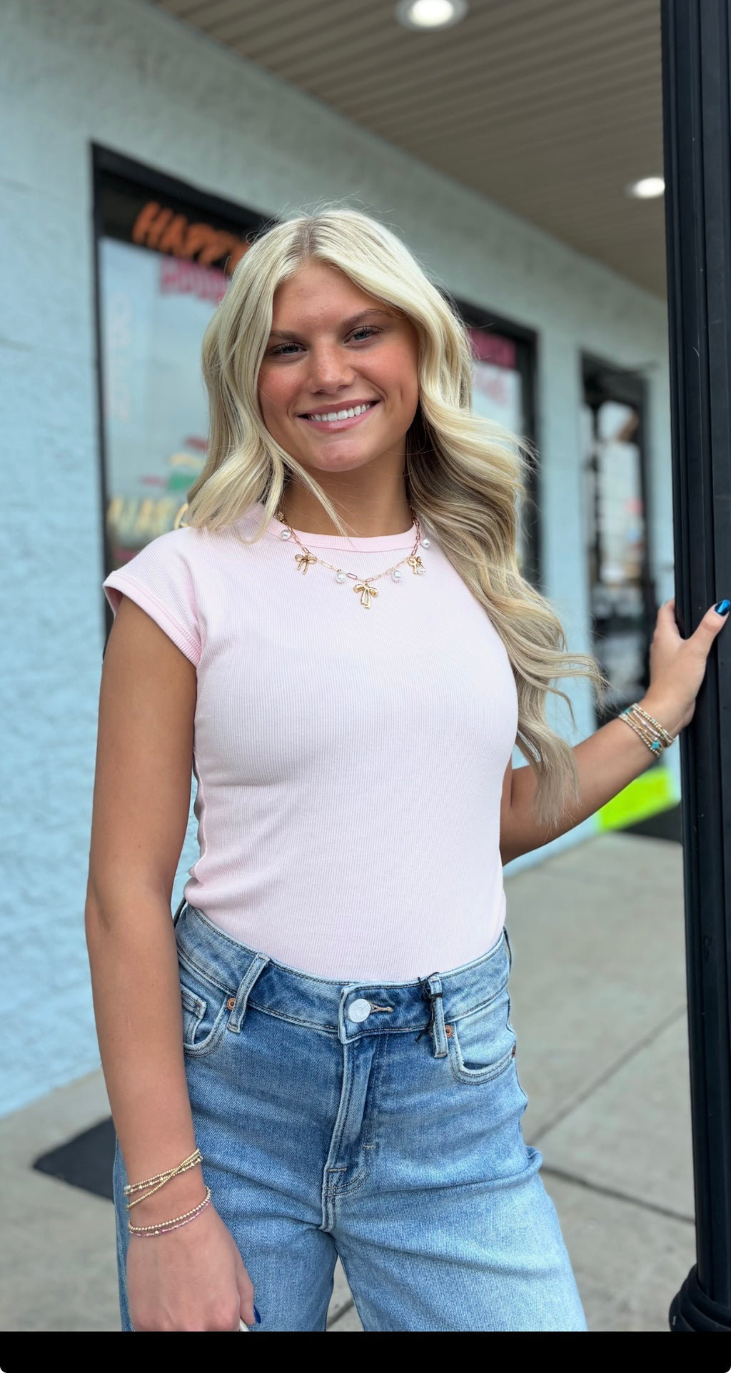 PINK RIBBED TEE BODYSUIT