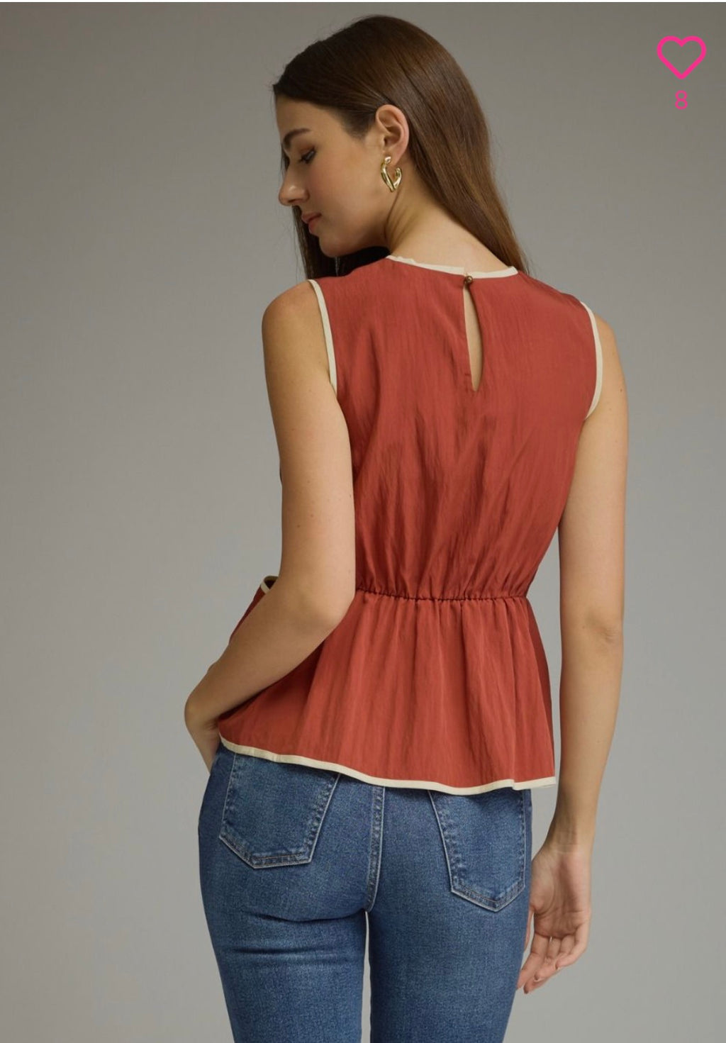 BRICK SLEEVELESS BOW DETAIL TIE WAIST TOP