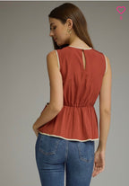 BRICK SLEEVELESS BOW DETAIL TIE WAIST TOP
