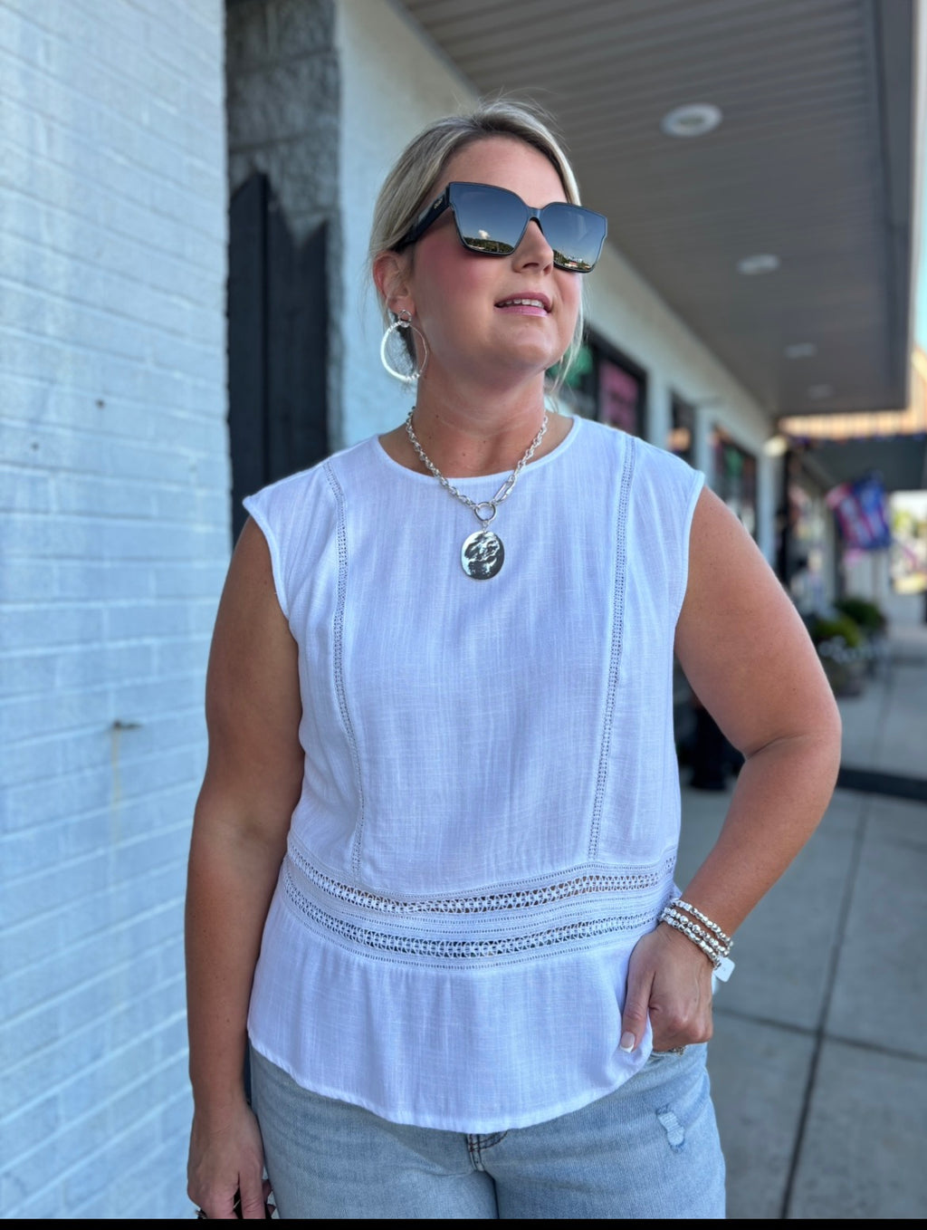 KUT White CARLY- CROCHET LATTIC TANK TOP