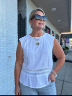 KUT White CARLY- CROCHET LATTIC TANK TOP
