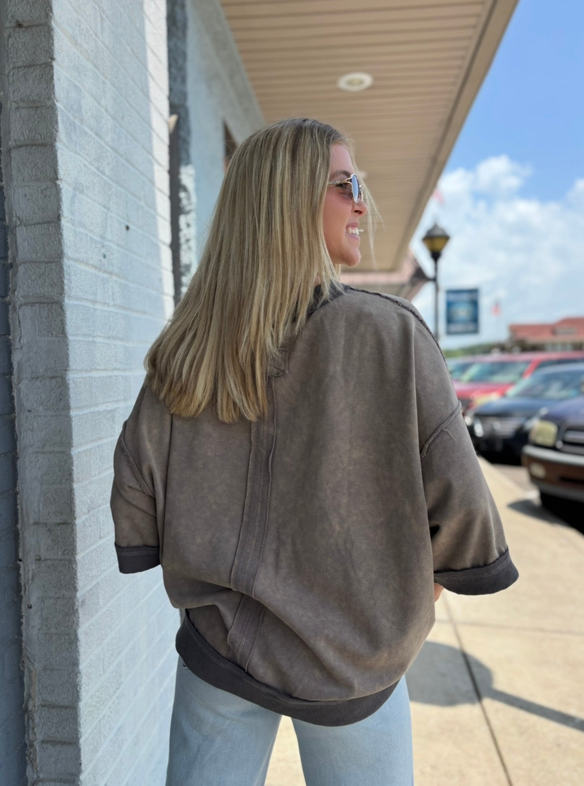 Mocha Mineral-Washed Oversized French Terry Top