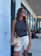 NAVY/IVORY STRIPE RIB KNIT TANK TOP