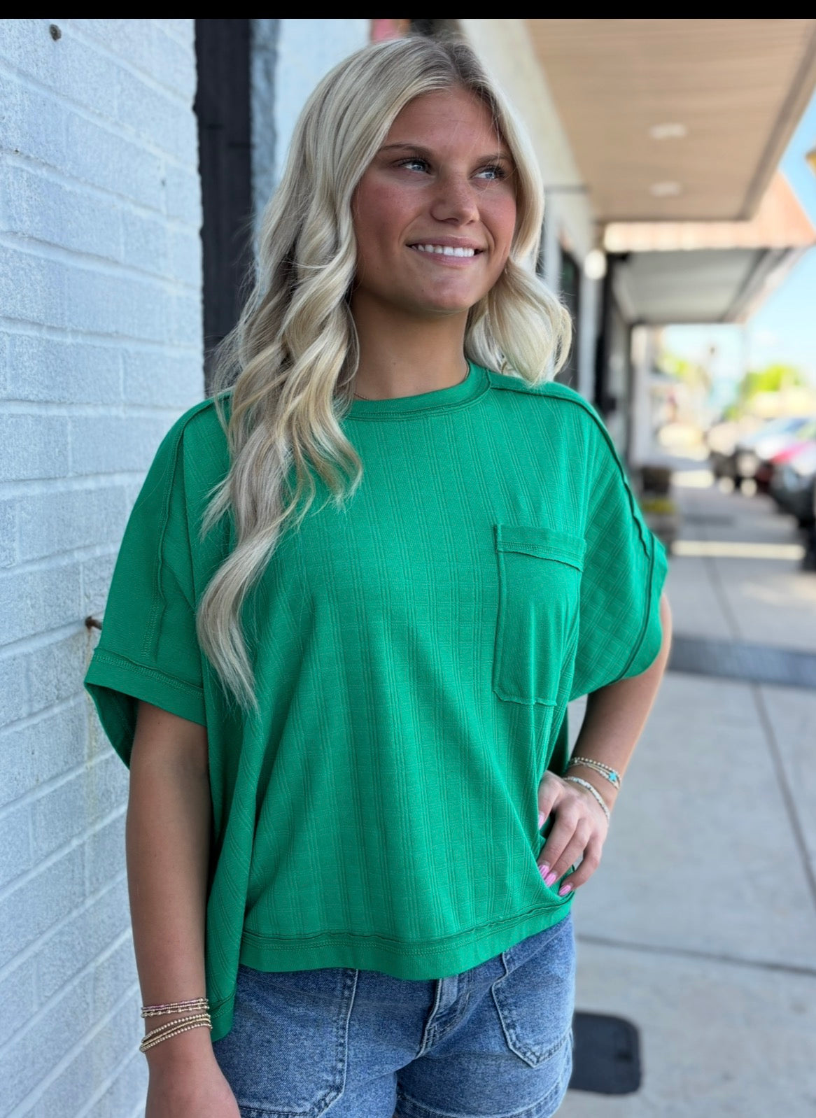 Kelly Green PLUS SIZE Dolman Sleeve Textured Knit Casual Top