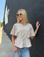 ASH Lace Cape Sleeve Cotton Peplum Top