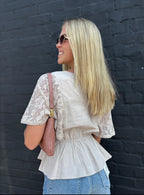 ASH Lace Cape Sleeve Cotton Peplum Top
