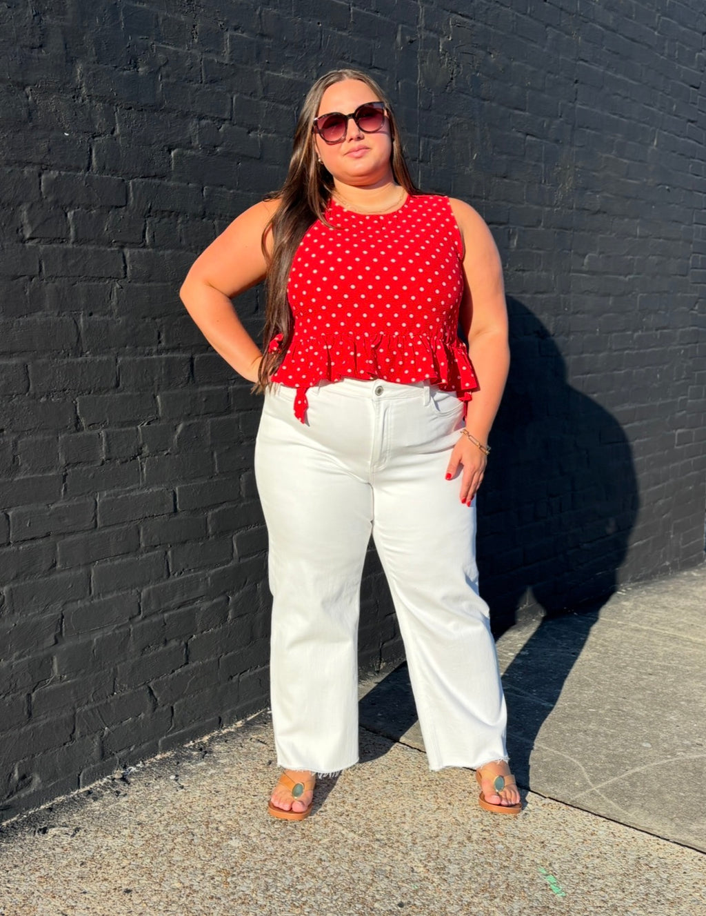 RED DOT-Side Tie Detail Ruffled Top