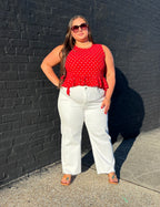 RED DOT-Side Tie Detail Ruffled Top
