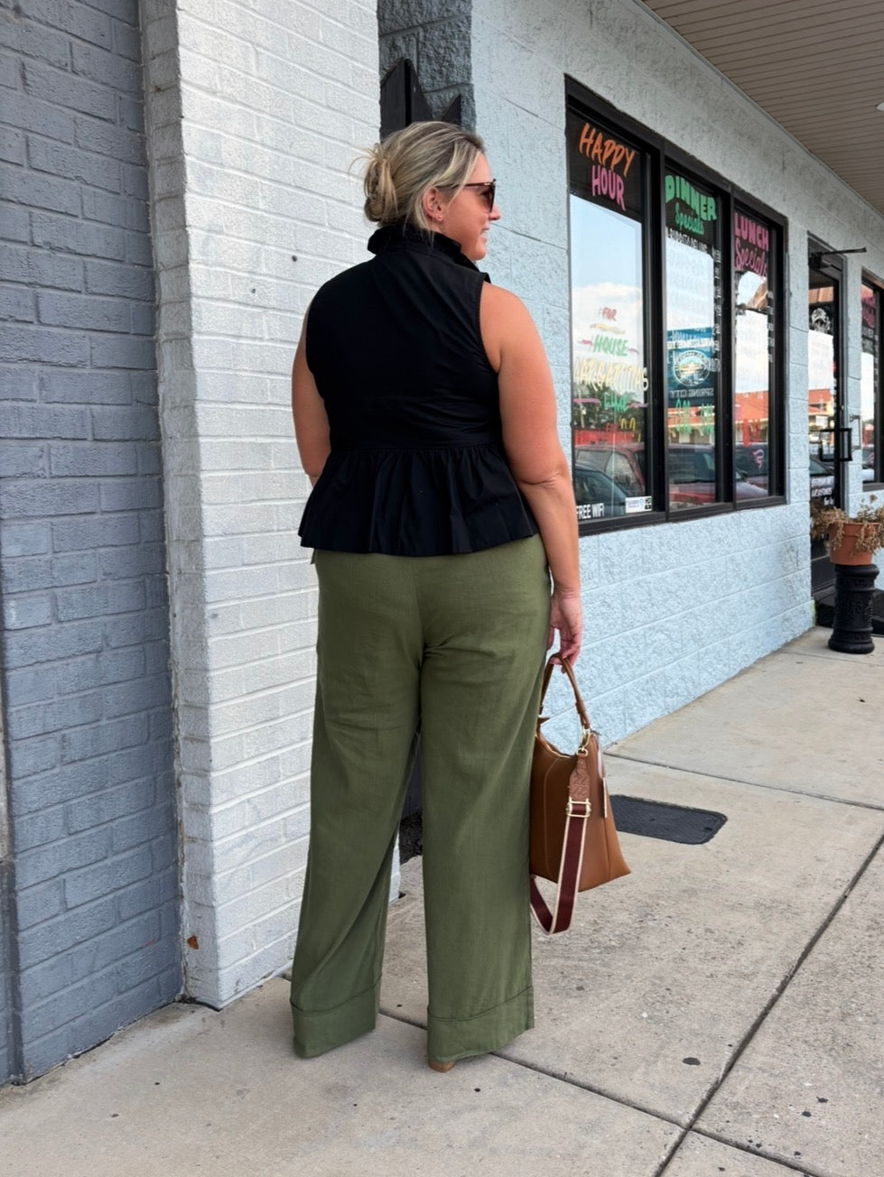 KUT Meg Linen High Rise Wide Leg in Dill