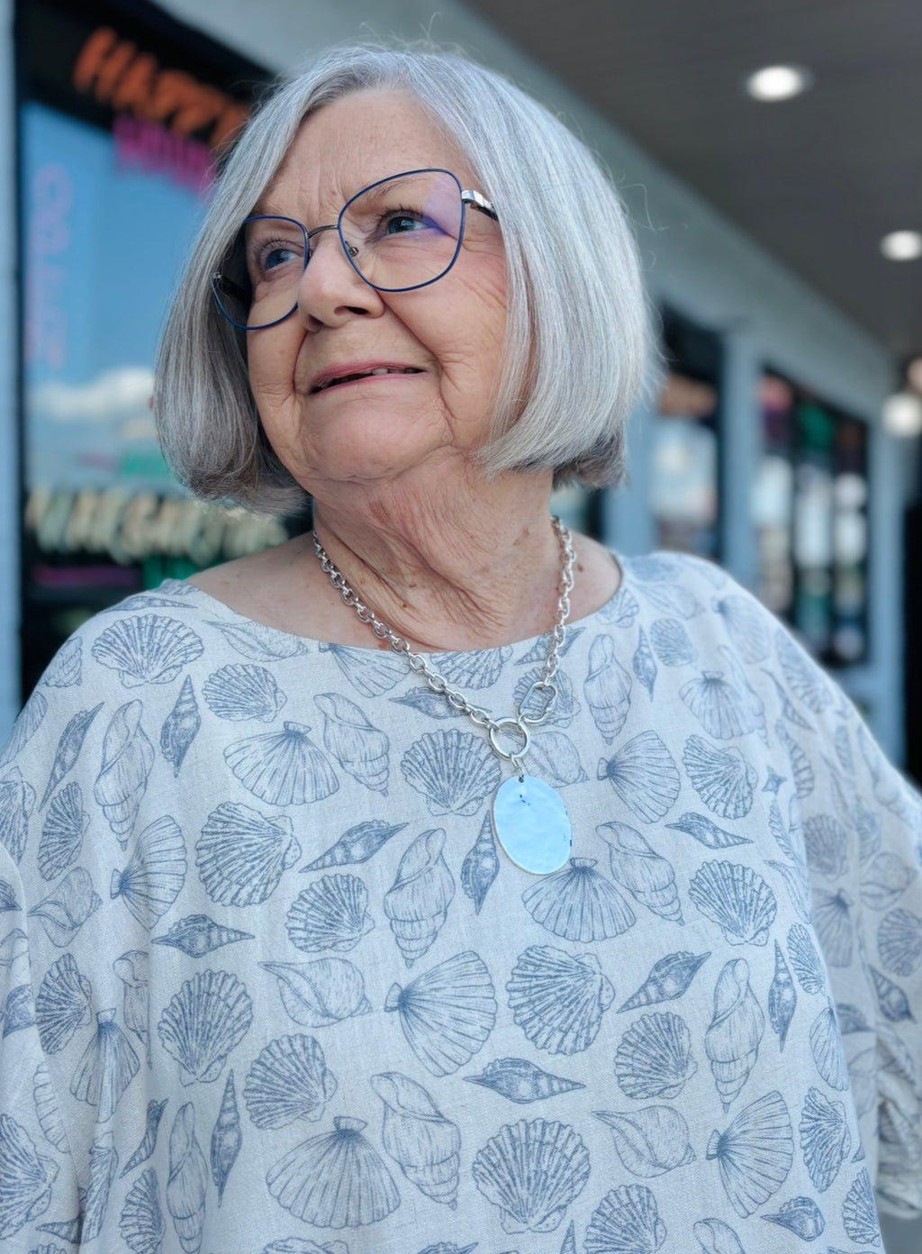 Blueberry Shell Linen Top