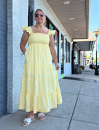 YELLOW/WHITE STRIPE MAXI DRESS W/SMOCKING