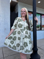 Plus SAGE Botanical Printed Pintuck Dress