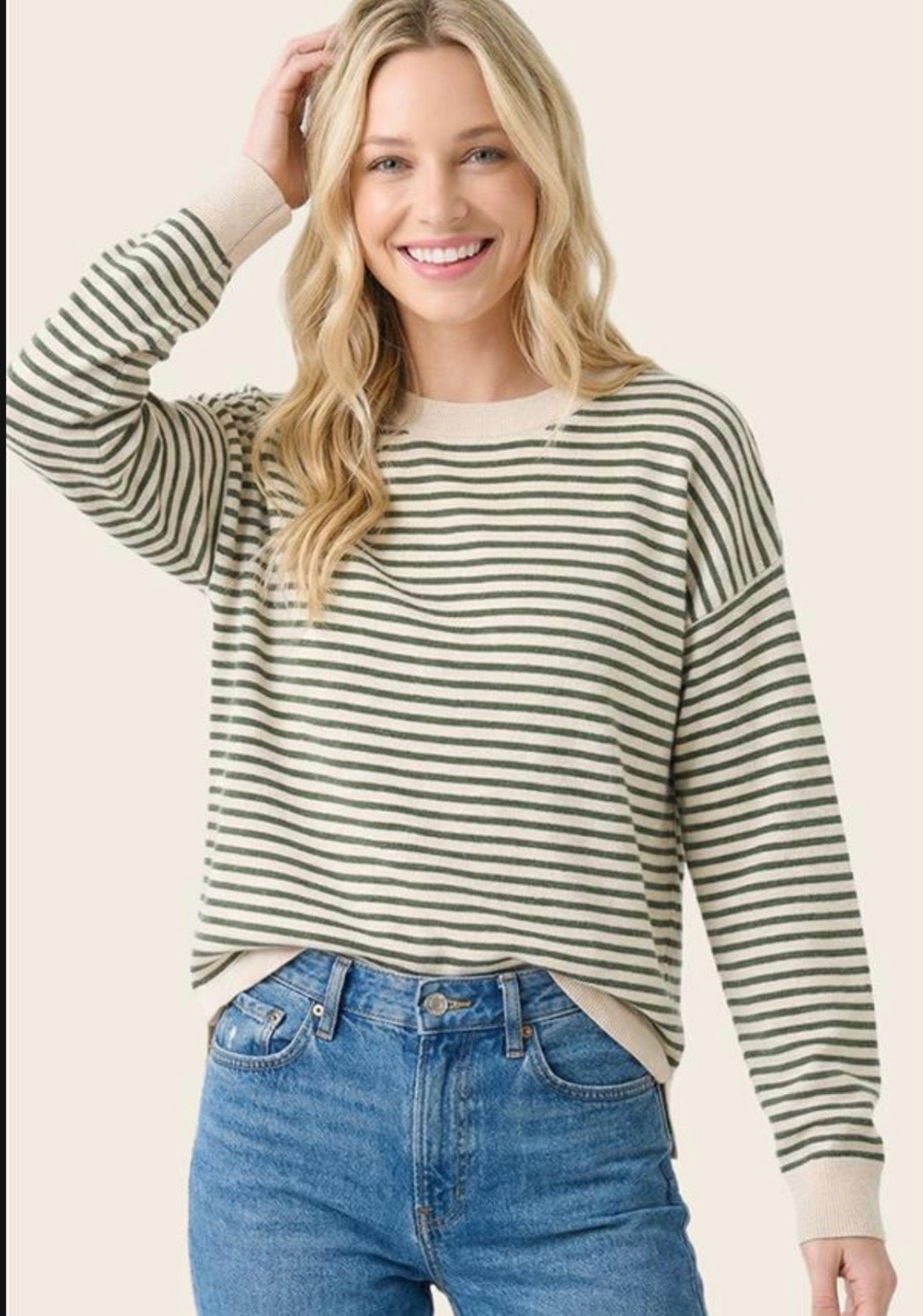 OLIVE CREWNECK LOOSE FIT SWEATER – STACCATO