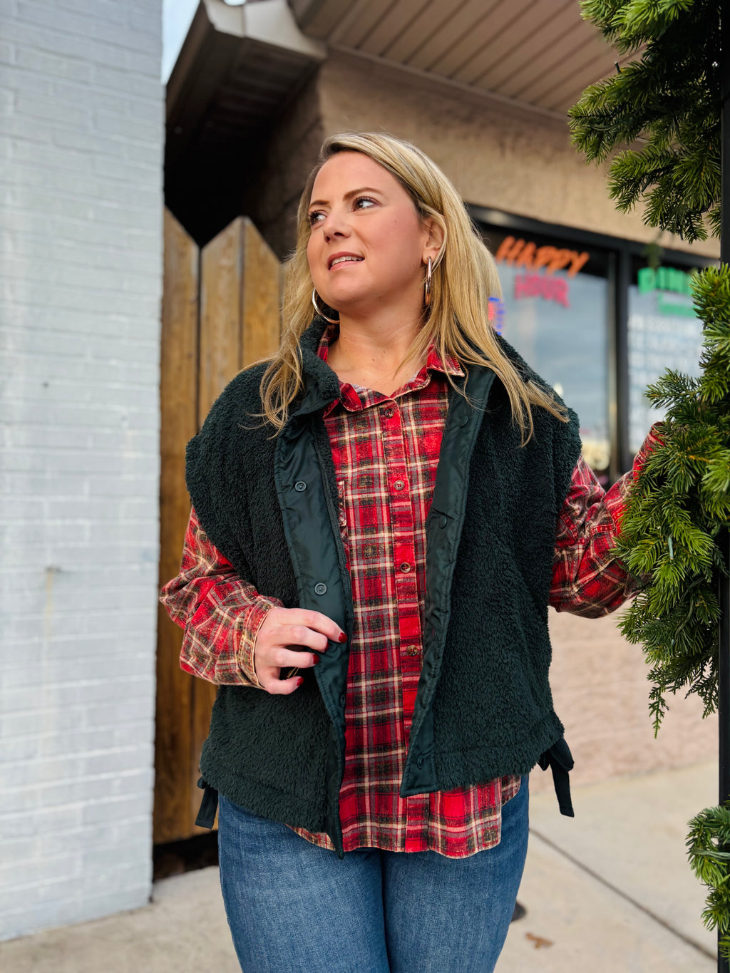 RED LS PLAID MINERAL WASHED BUTTON DOWN