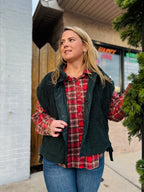 RED LS PLAID MINERAL WASHED BUTTON DOWN