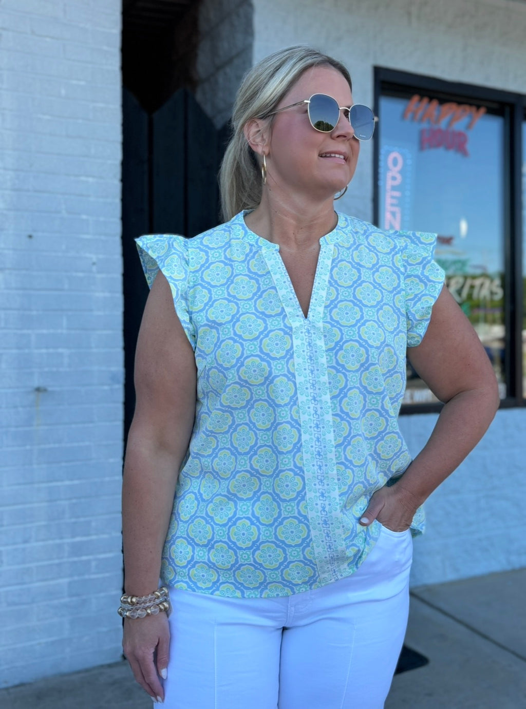 Kira Top | Mosaic Charm Blue