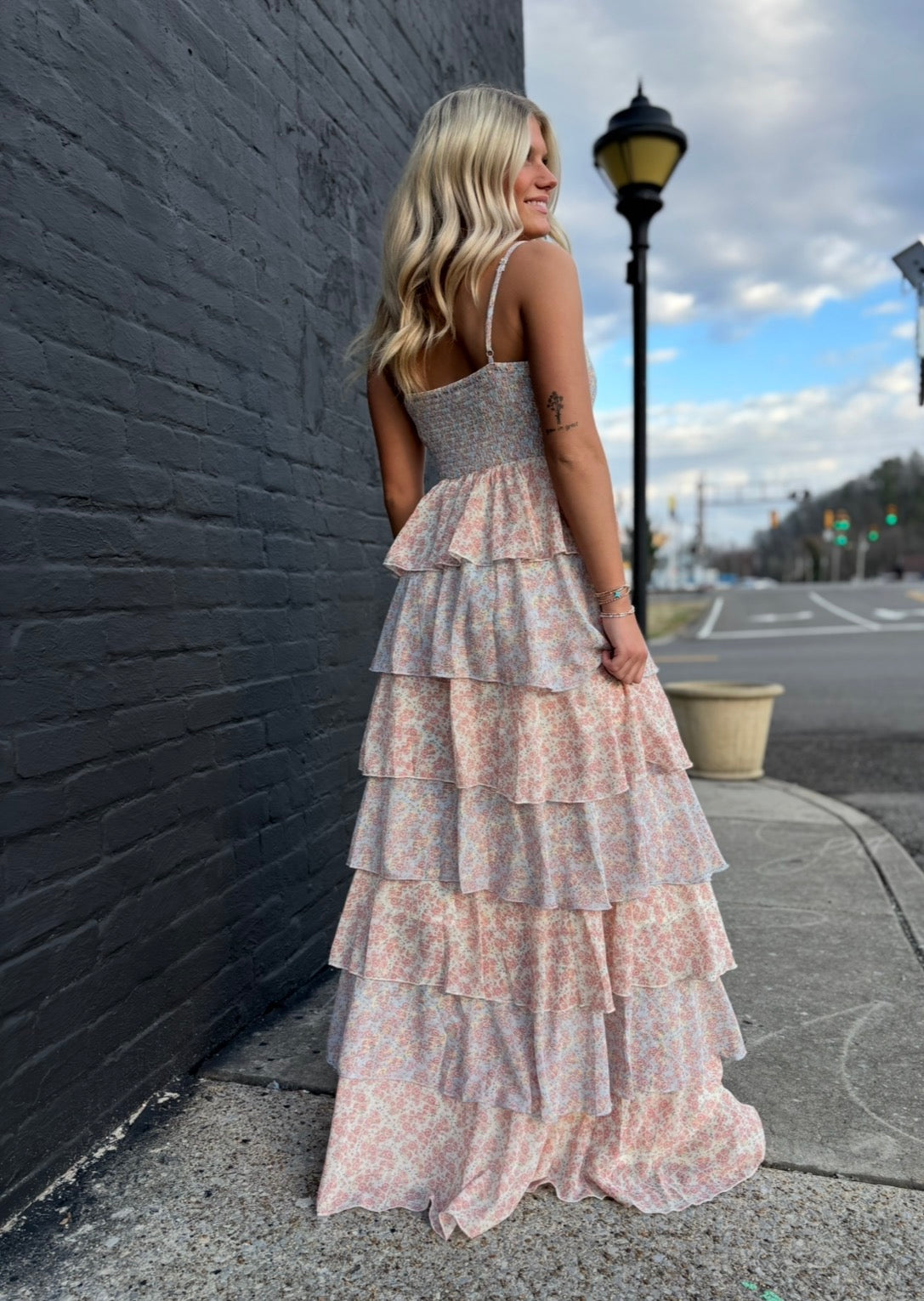 Pastel Multi Romantic Story Cascading Tiered Ruffle Smocked Maxi Dress