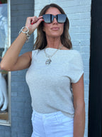 CHIC OFF THE SHOULDER TOP OATMEAL
