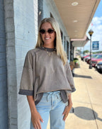 Mocha Mineral-Washed Oversized French Terry Top