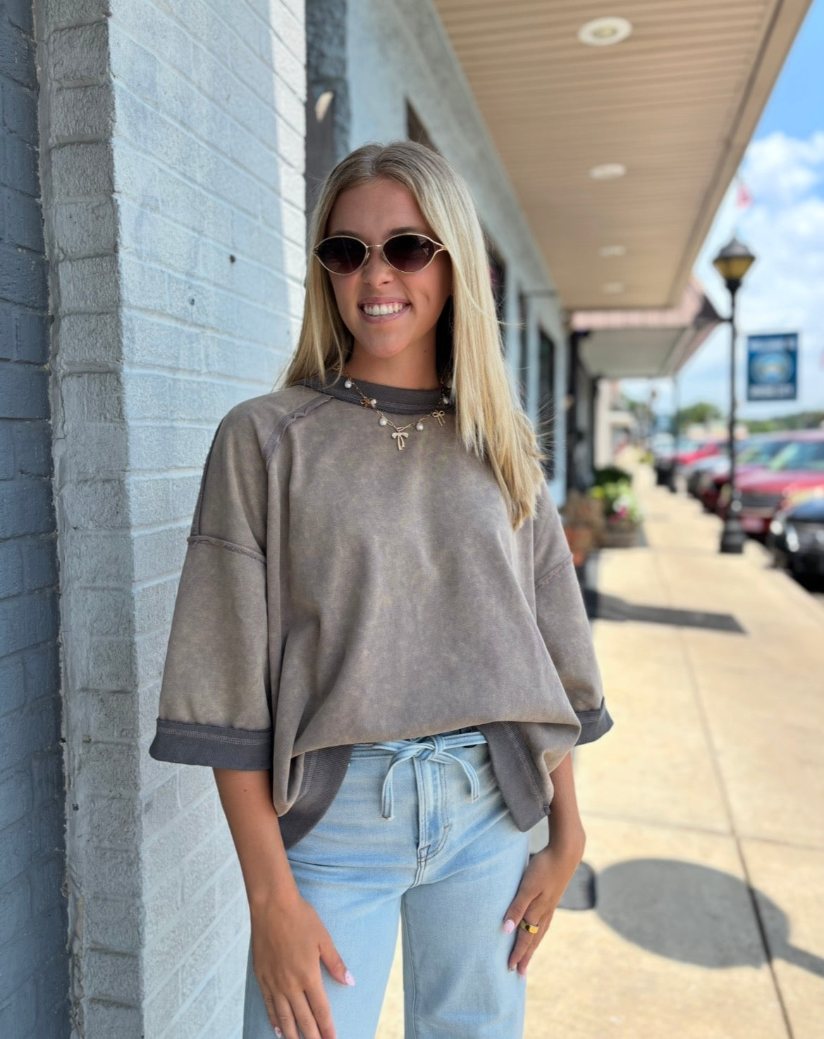 Mocha Mineral-Washed Oversized French Terry Top