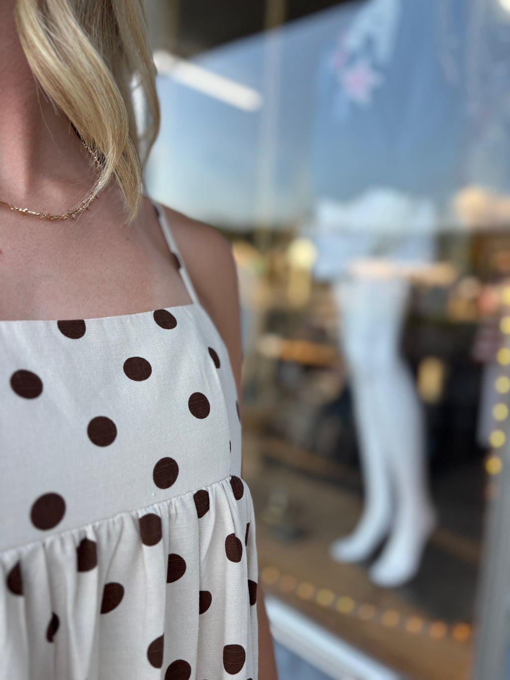NATURAL BROWN Hannah Polka Dot Mini Dress