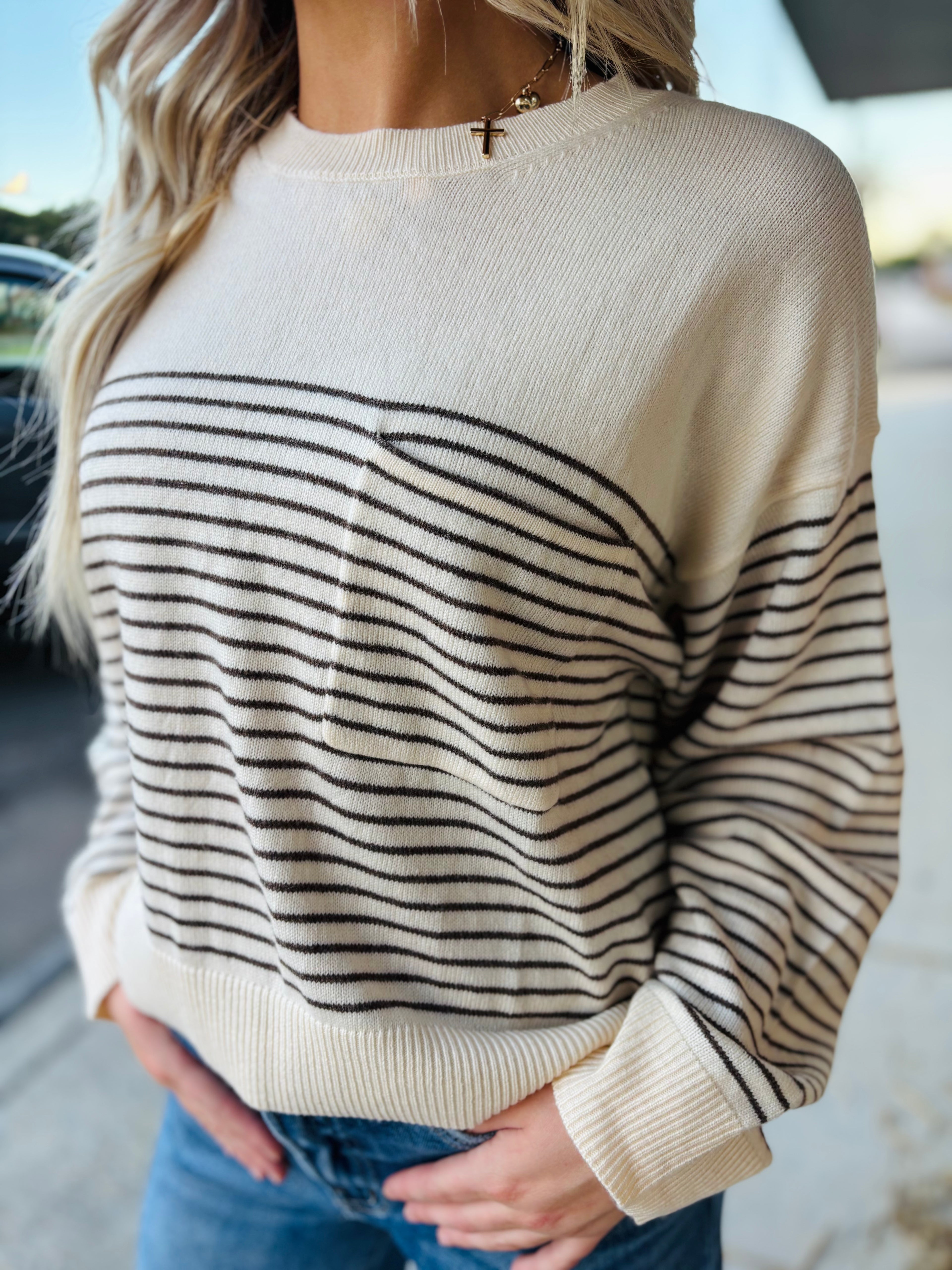 STRIPED KNIT MOCHA SWEATER