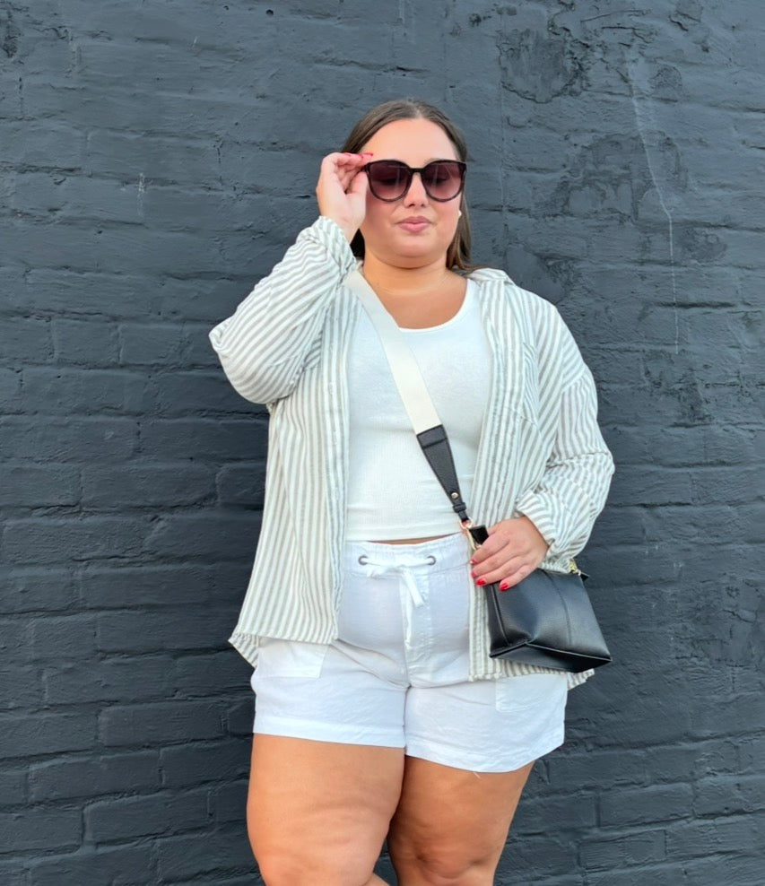 OLIVE STRIPED BUTTON DOWN