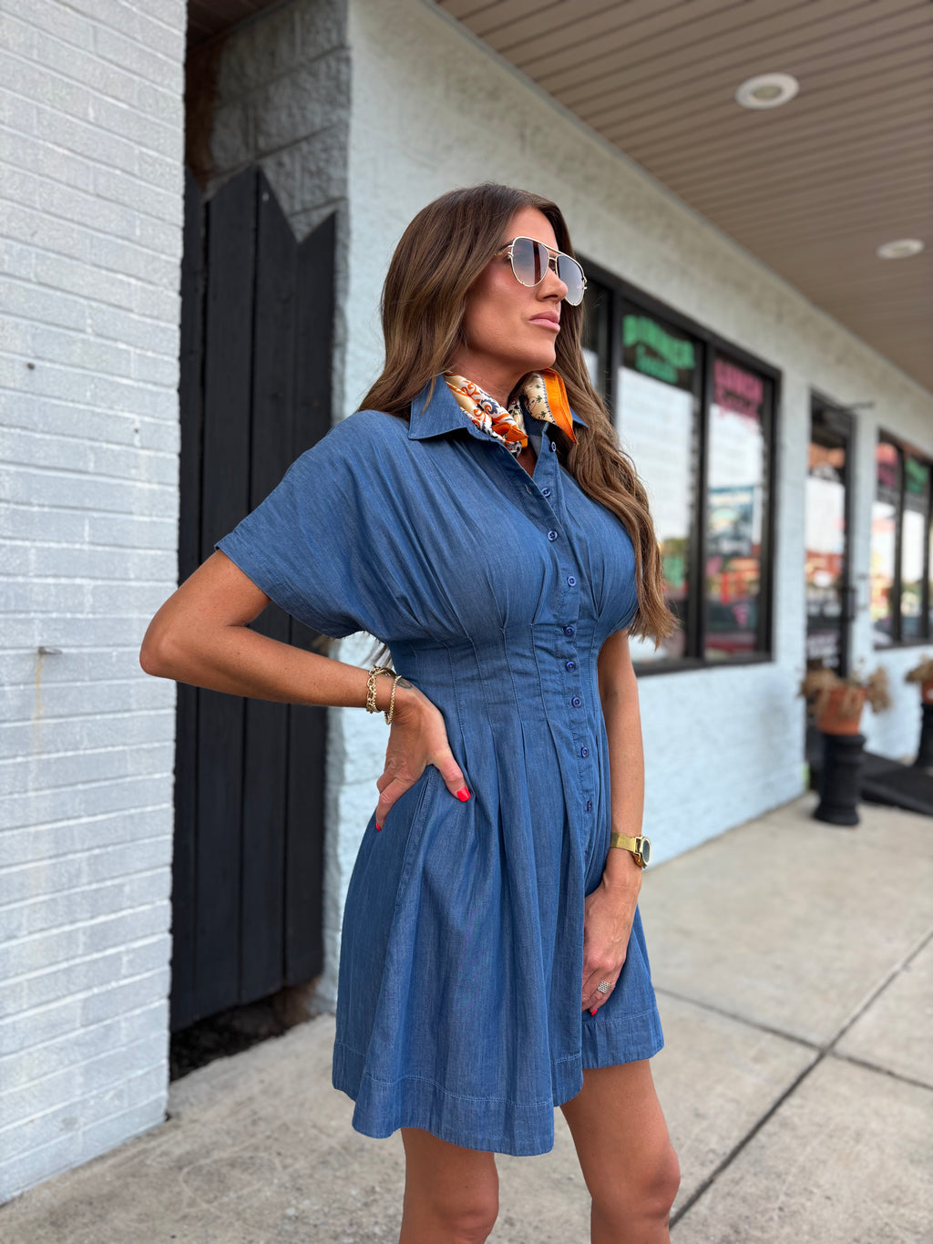KUT Francesca Dolman Sleeve Button-Up Shirtdress