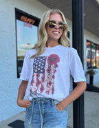 White USA Flag Floral Poppy Country Patriotic America Graphic Tee