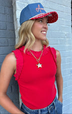 RED RUFFLE TOP
