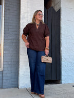 BROWN Elsie Eyelet Top