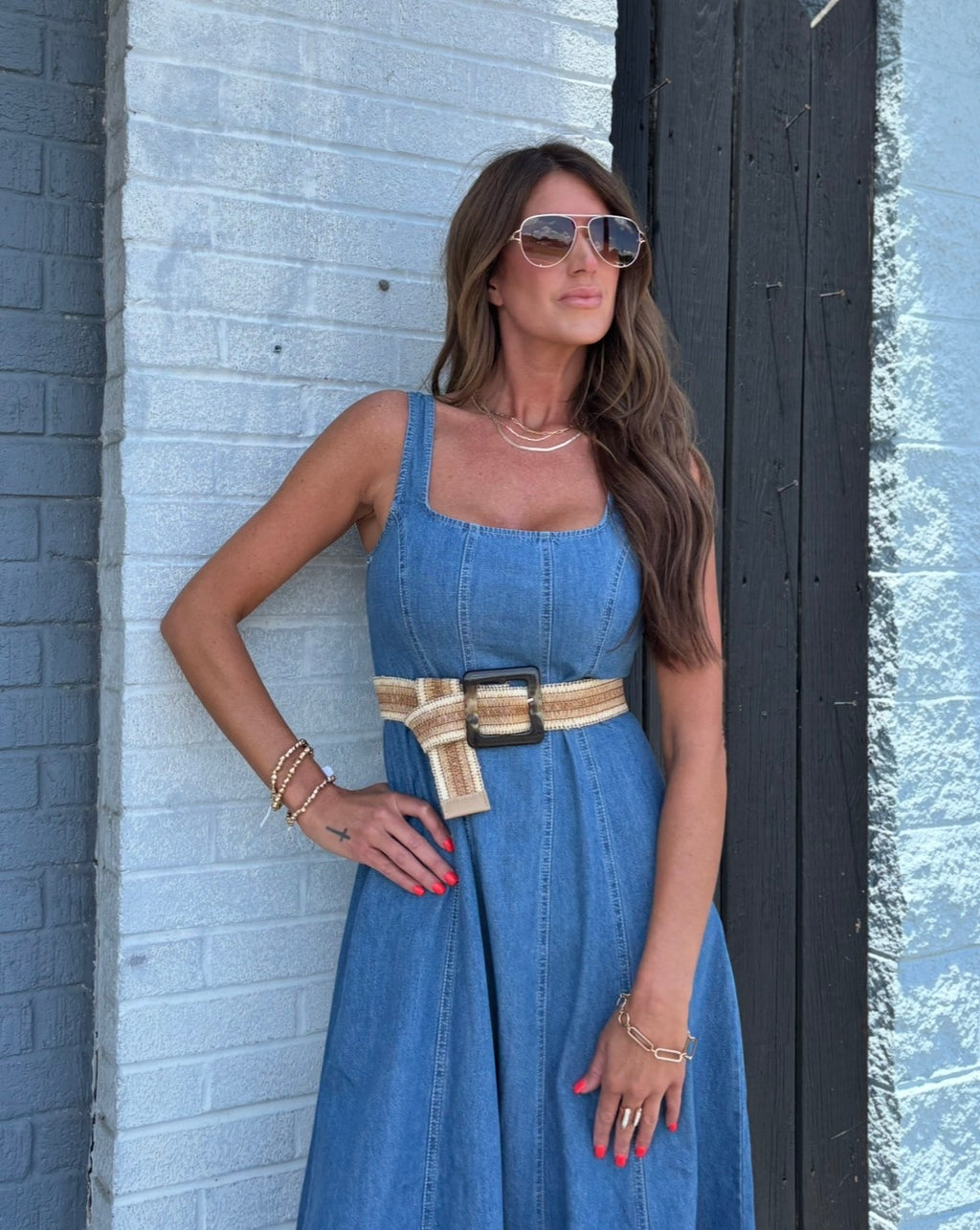 A-Line Denim Sleeveless Maxi Dress