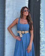 A-Line Denim Sleeveless Maxi Dress