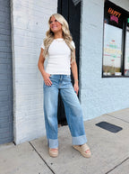 WASHED BOAT NECK SHORT SLEEVE RIBBED KNIT TOP: WHITE