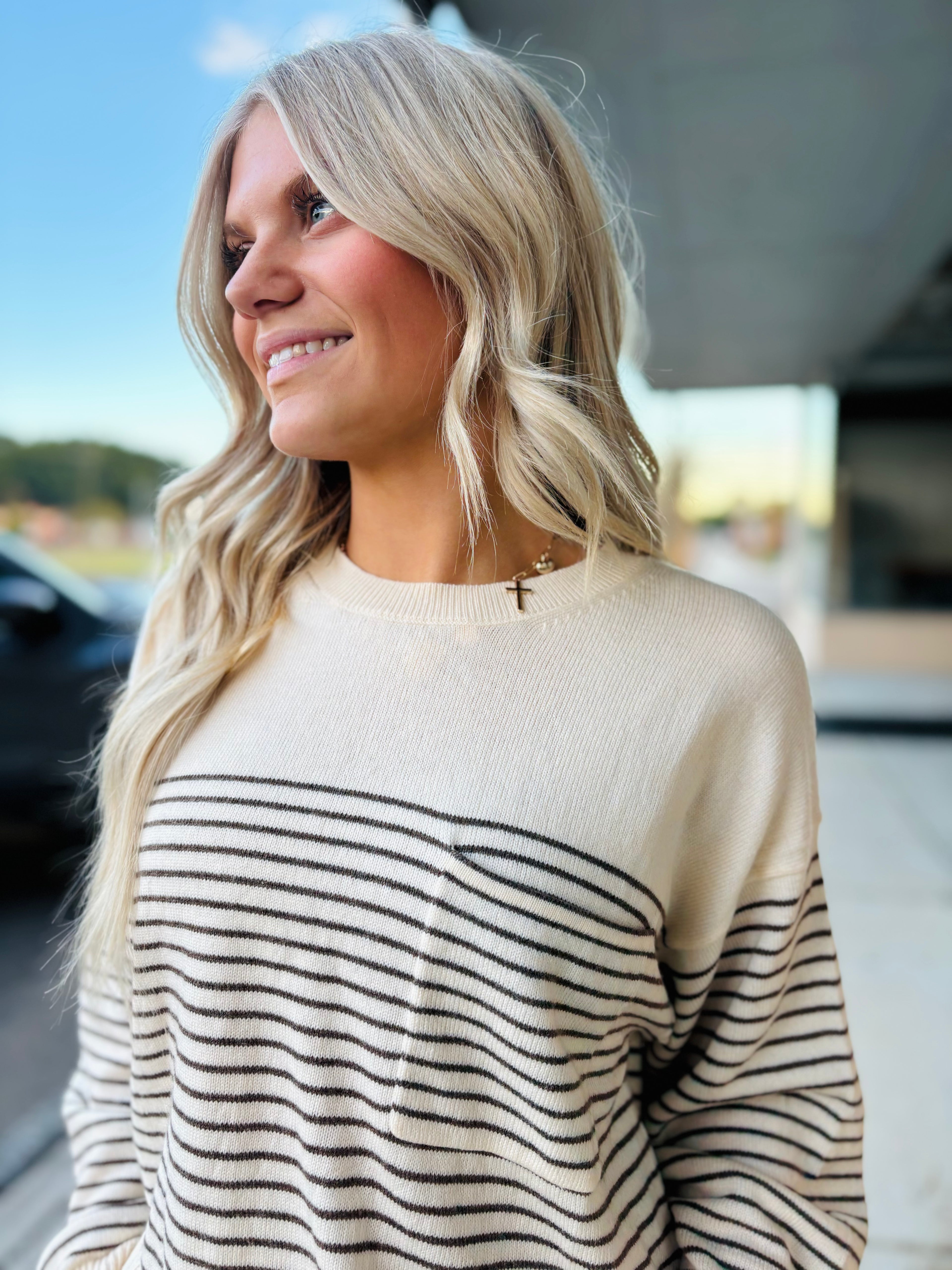 STRIPED KNIT MOCHA SWEATER